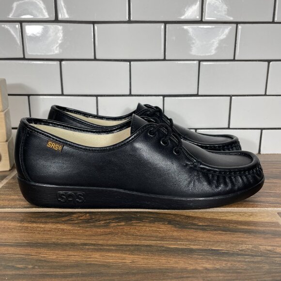 SAS Siesta Womens Size 8.5 Slim AAA Shoes Black Leather Comfort Lace Up Loafer - Picture 3 of 12